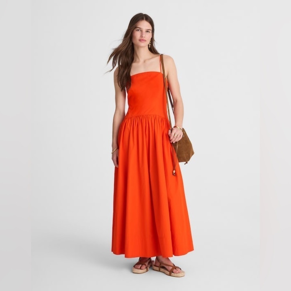 Madewell fiery orange Poplin Seamed Maxi Dress
